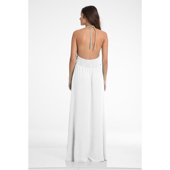 ELAN Tropical Halter Maxi Sundress Cover Up Boho Breeze Resort White Women's S - Picture 4 of 12